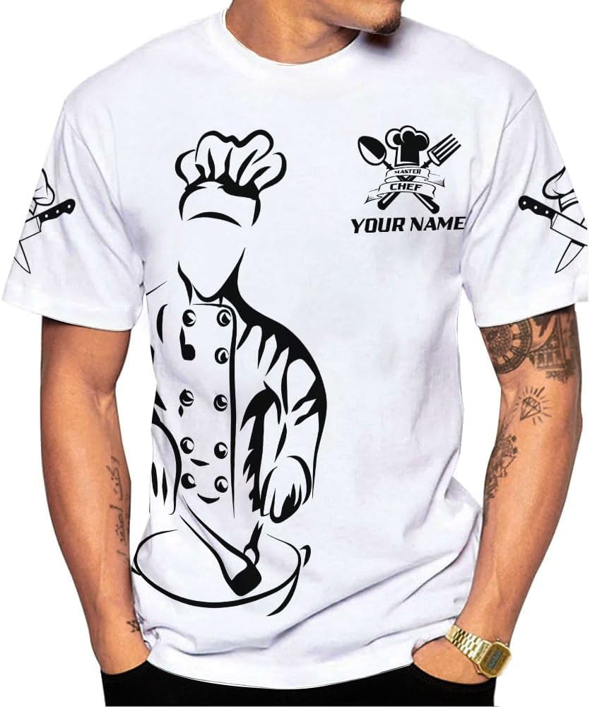 Custom Chef Shirt Chef Shirts for Men Gifts for Master Chef Lovers Custom Chef T Shirts for Men Funny 3D Chef Shirts for Men