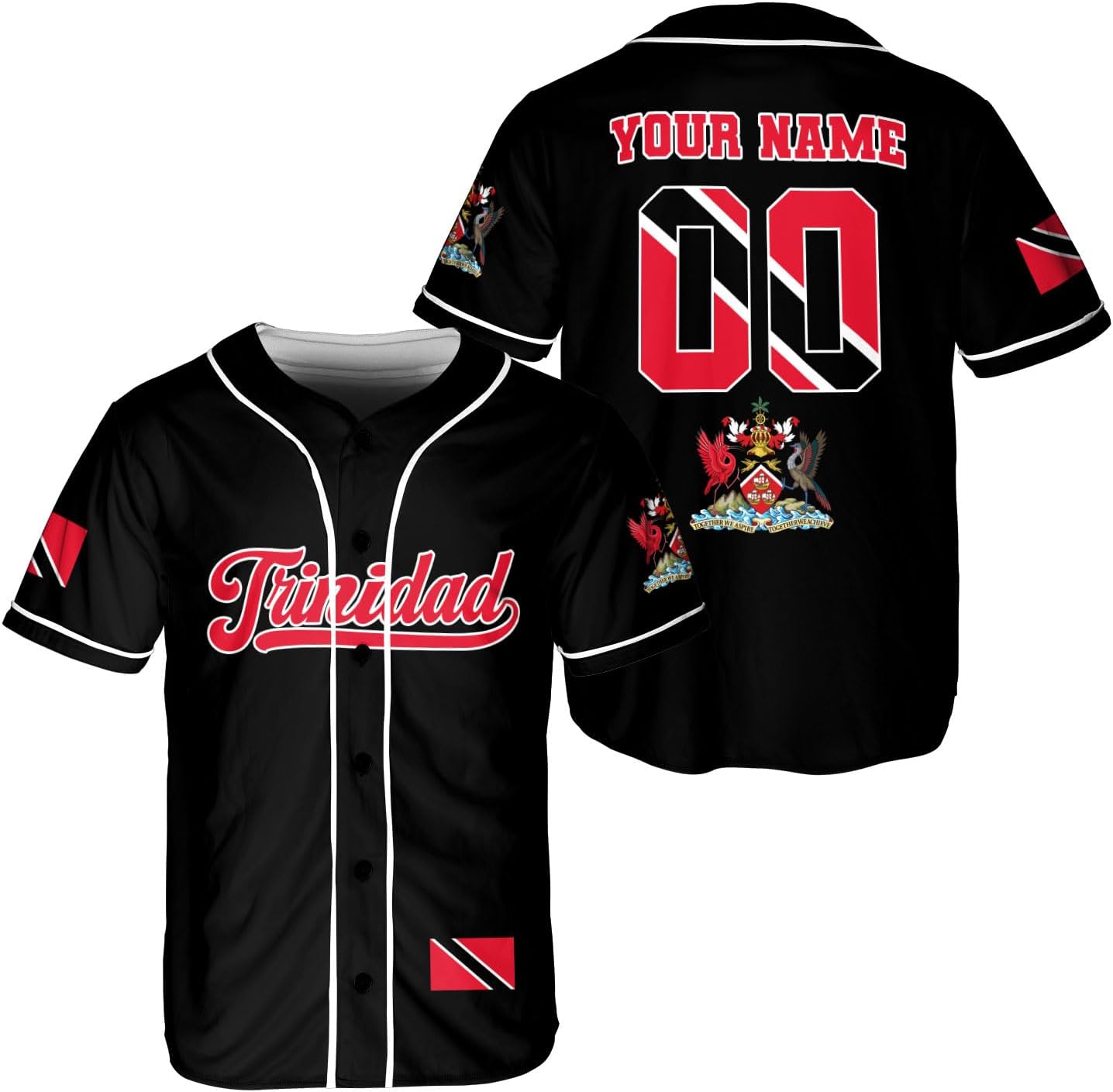 Podagree Personalized Trinidad & Tobago Baseball Jersey, Trinidad and Tobago Proud Flag Shirt Coat of Arms Gift Men Women