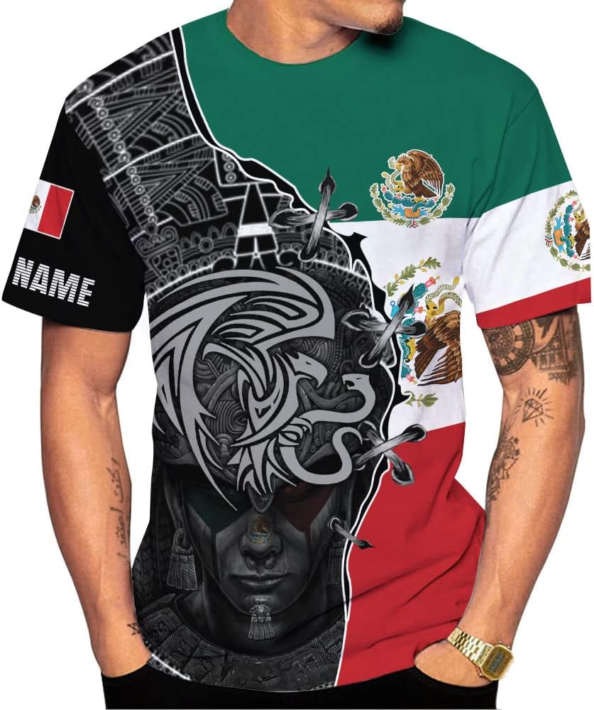 Personalized Name Mexican Shirts for Men 3D Customized Mexico Shirts for Men, Mexico Shirts for Women Mexico Shirt (US, Alpha, Small, Regular, Regular, Multi 4)