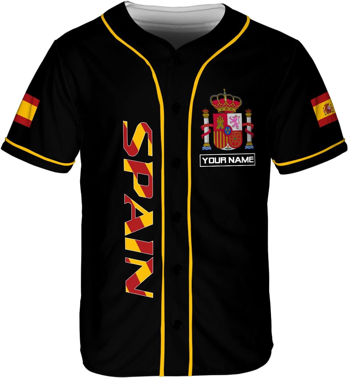Podagree Personalized Spain Baseball Jersey, Spanish Proud Flag Jersey Shirt Espana Coat of Arms Peruvian Gift for Men Women