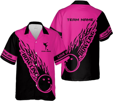 Mostprints Personalized Name Bowling Hawaii Shirts for Men and Women 3D, Bowling Shirts for Team Bowling, Bowling Shirts Gift