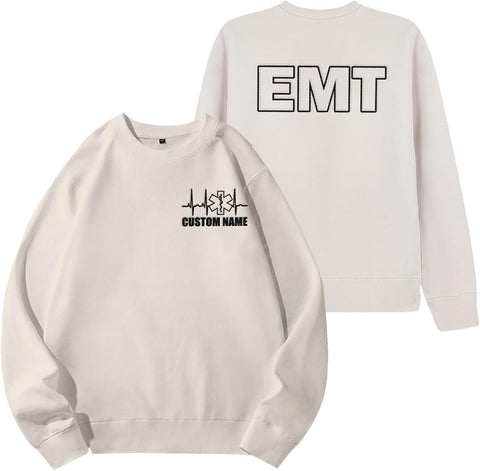 Personalized EMT EMS Paramedic Thin White Line Embroidered Sweatshirt, EMT Student, EMT Future, Medical Worker (Cotton, SS135)