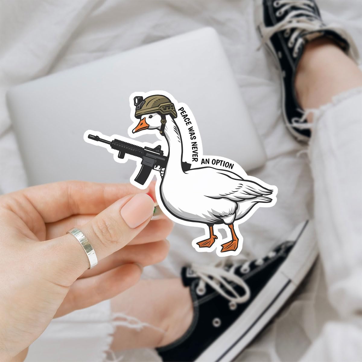 (3pcs) Tactical Goose Sticker, Armed Goose Sticker, Goose with Shoot Stickers, Goose Peach was Never an Option Stickers 3" Die-Cut Waterproof for Laptop Water Bottle Phone Window Helmet