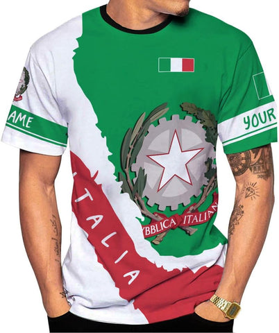 Ligthuy Personalized Name Italy Shirt 3D, Custom Italian Shirt Flag for Men and Women, Italia Shirt Soccer Unisex Size