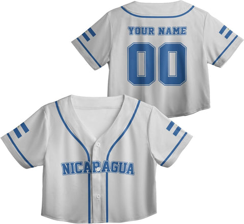 Personalized Nicaragua Baseball Croptop Shirt, Nicaraguan Flag Jersey for Women Jersey Pride