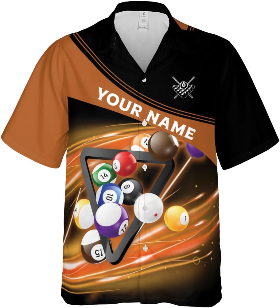 Personalized Billiard Hawaiian Shirt Button Down Custom Billiard Stick 8 Ball Pool Billiard Team Gift for Billiards