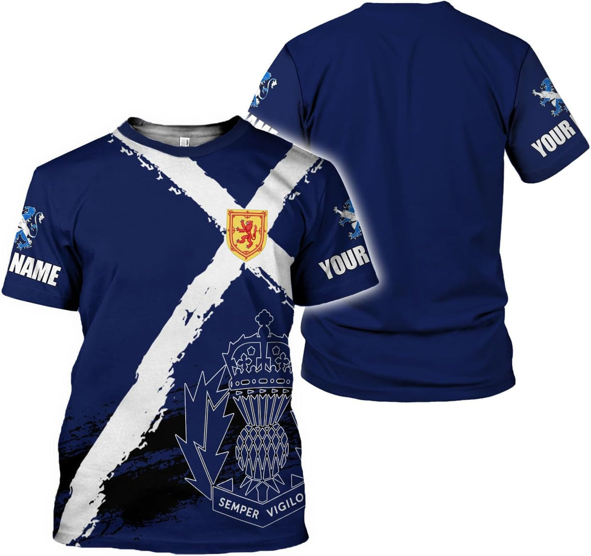 Custom Scotland Shirts for Men Scottish Rampant Lion Scotland Coat of Arms Banner T-Shirt Lion Scottish Pride Gift Shirts 3D