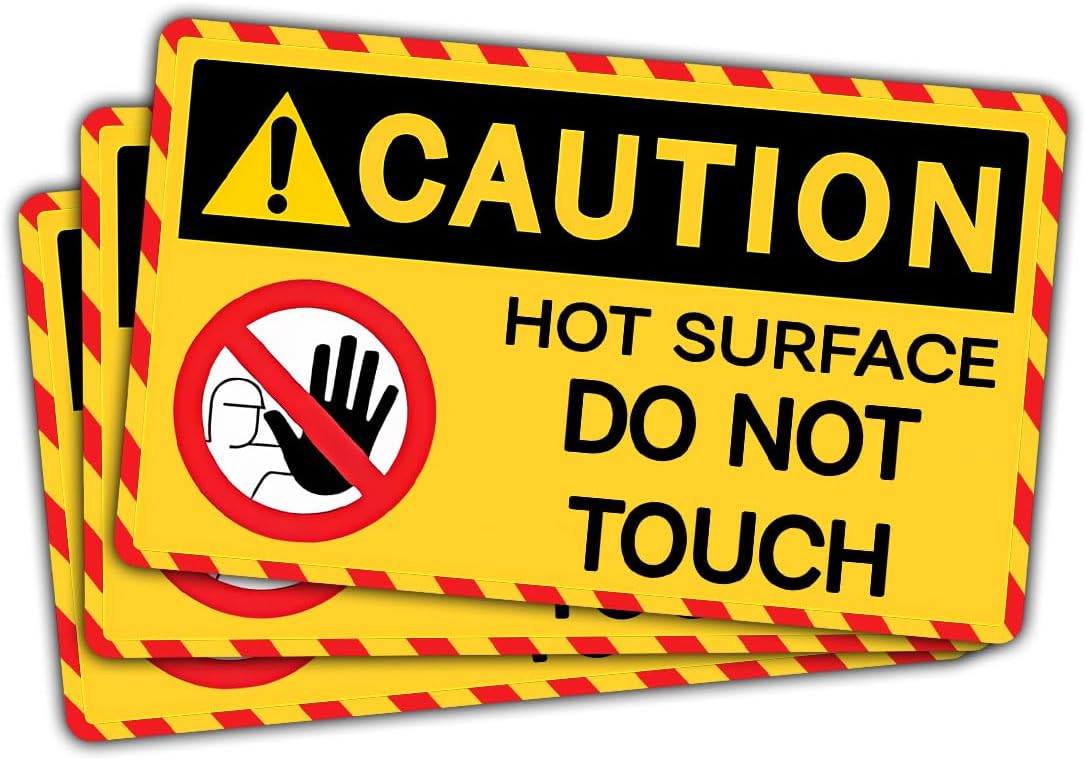 (3Pcs) Caution Hot Surface Do Not Touch Sticker Decal, Caution Hot Surface Stickers, Hot Warning Sign, Do Not Touch Sticker, Sticker Die-cut Waterproof For Water Bottle, Truck, Car, Helmet Decal 5"