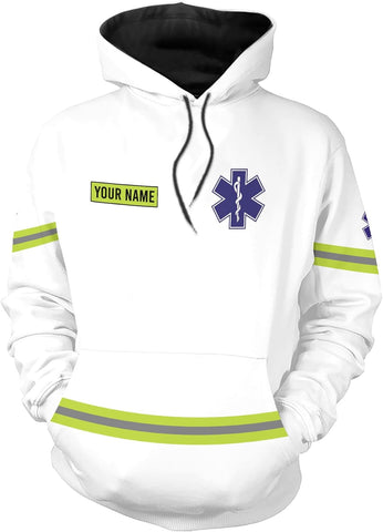 Leeprints Personalized EMT Hoodie EMS Sweatshirt Custom EMS Zip Hoodie Paramedic Uniform Emergency Medical Technician Shirts