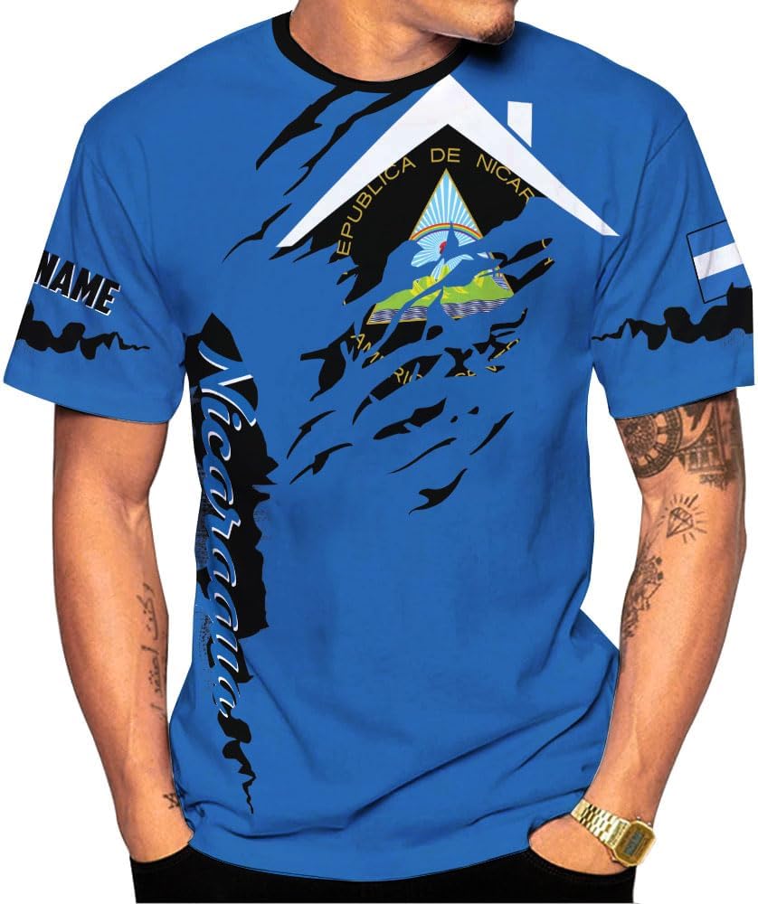 Mostprints Personalized Nicaragua Shirt 3D, Nicaragua Flag Shirts, Nicaraguan Camisas T-Shirt, Unisex Shirts for Men Women