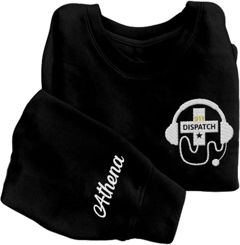 Leeprints Personalized Embroidered Dispatcher 911 Sweatshirt, Pulse Dispatch Embroider Hoodie, Thin Gold Line 911