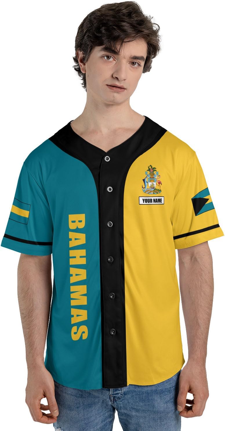 Personalized Bahamas Baseball Jersey Shirt Bahamas Pride Flag Bahamian Jersey Soccer for Men and Women