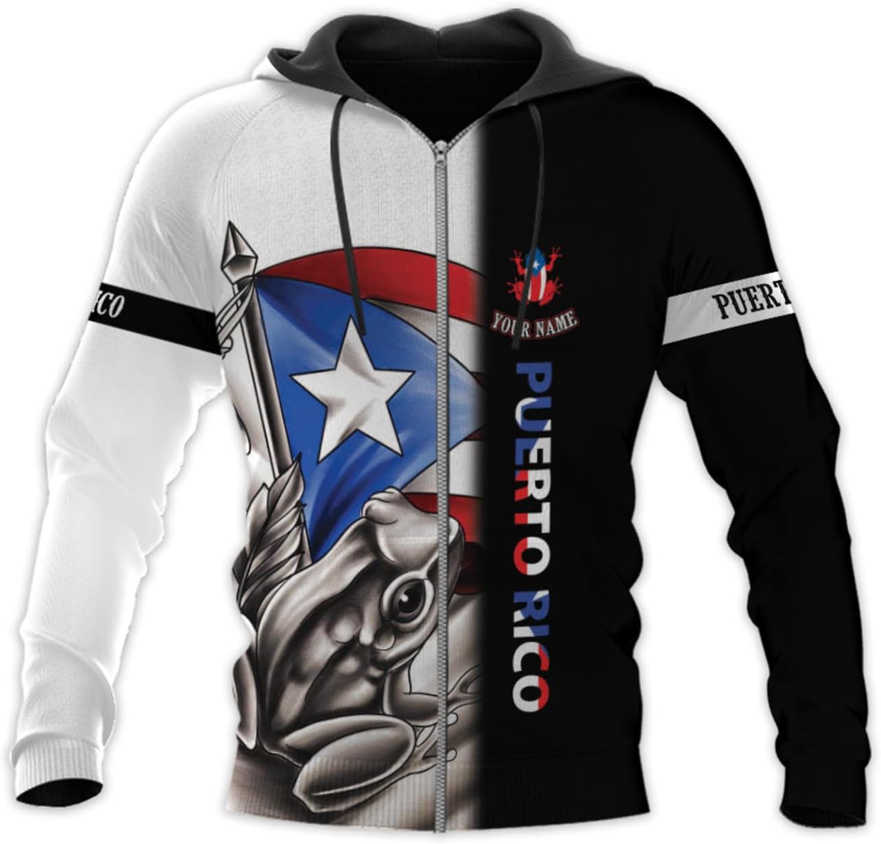 Woseprints Personalized Name Puerto Rico 3D Hoodies, Puerto Rico Sweatshirt, Zip Hoodie for Men Women, Puerto Rico Flag Shirt