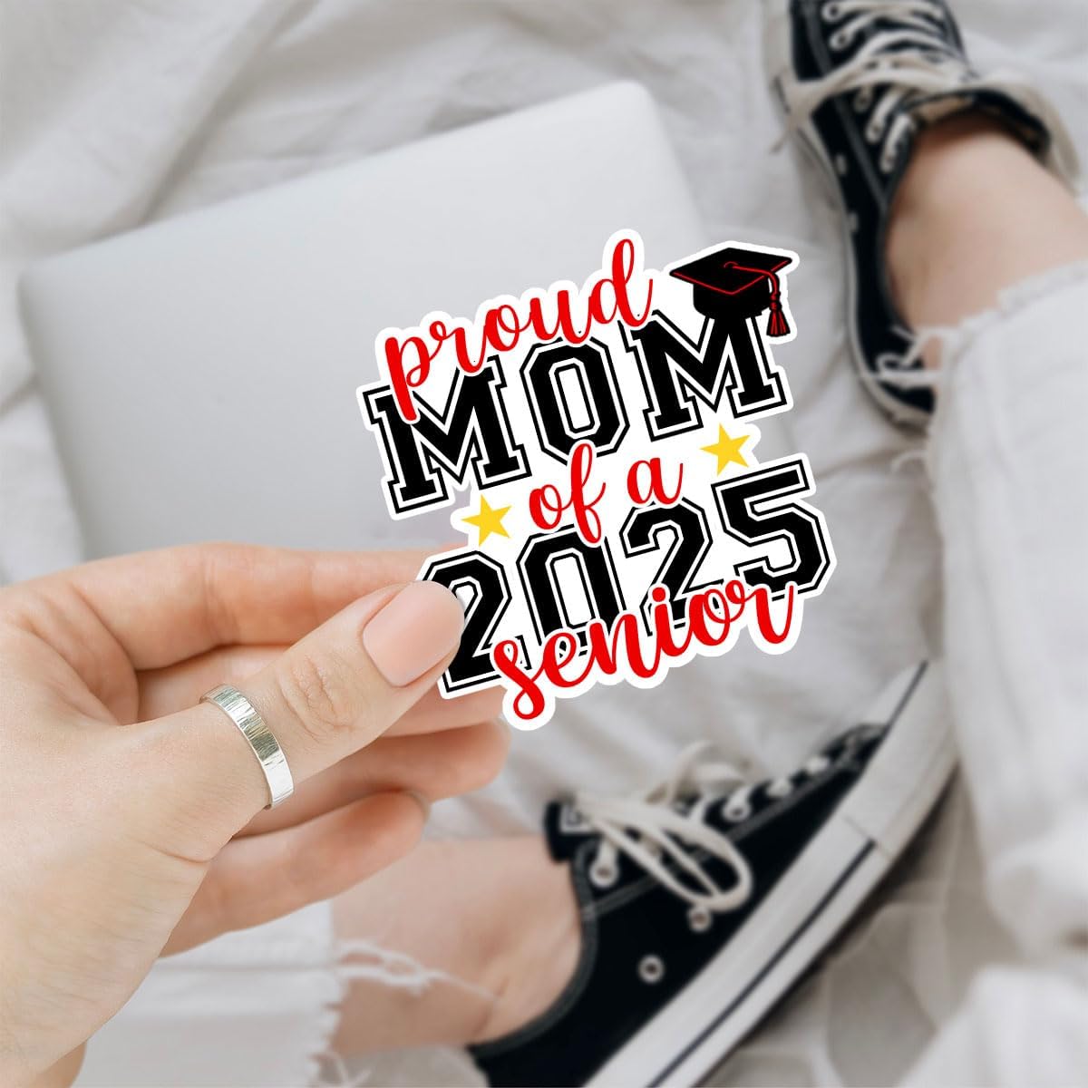 3Pcs Proud Mom of A 2025 Senior Sticker, Mother of College or High School Graduate, School Pride Decal for Laptop Water Bottle Phone Case Car Window Helmet Vinyl Stickers 3"x3"