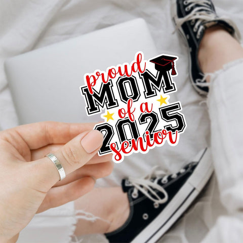 3Pcs Proud Mom of A 2025 Senior Sticker, Mother of College or High School Graduate, School Pride Decal for Laptop Water Bottle Phone Case Car Window Helmet Vinyl Stickers 3"x3"
