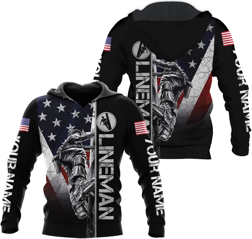 Personalized Lineman 3D Print Hoodies Unisex Pullover Hoodie Gift For Men, Women, Full Size S-5XL For Men Women