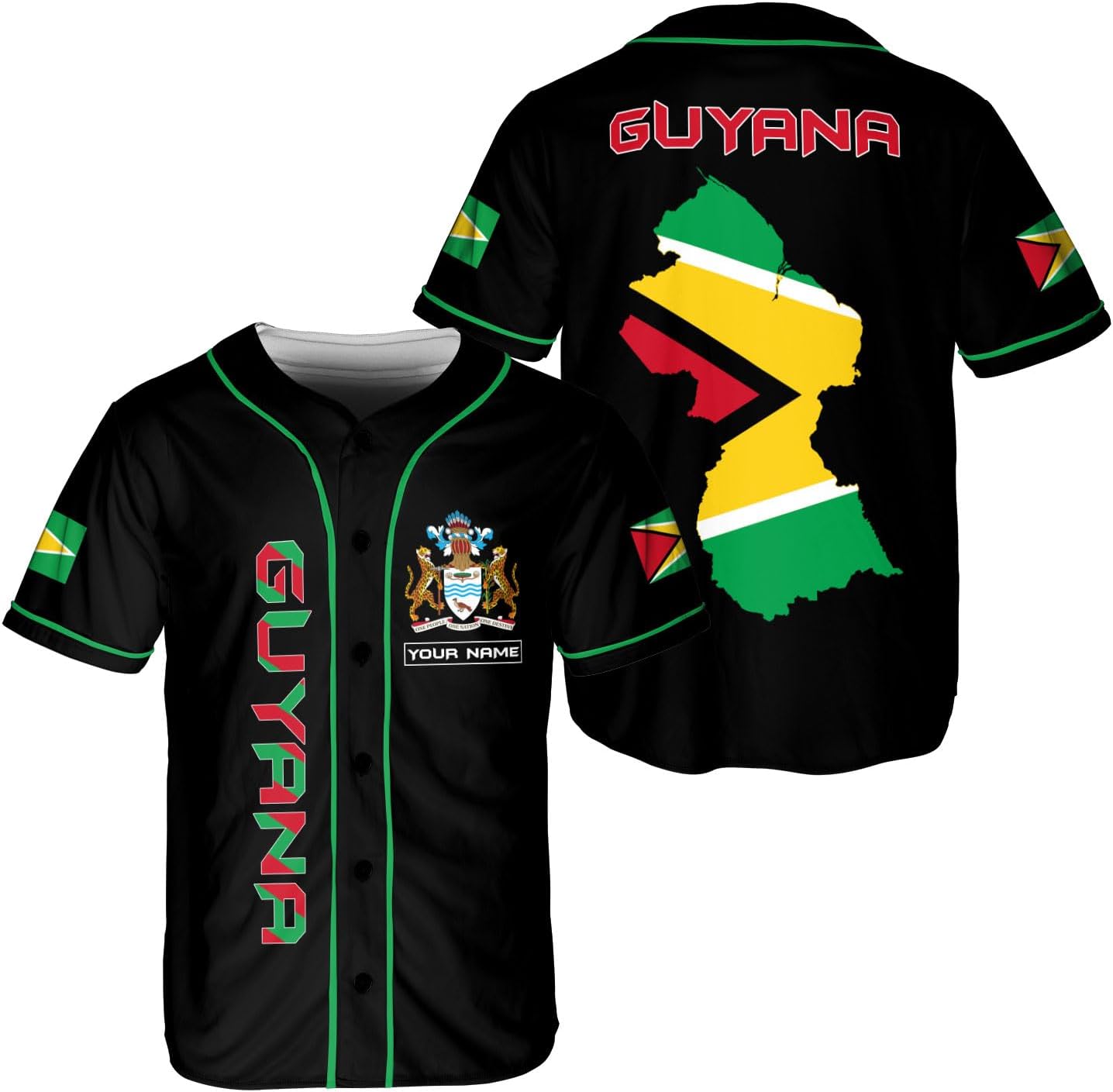 Leeprints Personalized Guyana Baseball Jersey Shirt, GuyaneseFlag Jersey, Guyana Guyanese Pride Jersey for Men and Women