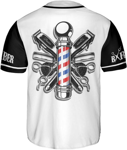 Custom Barber Shop Baseball Jersey Personalized Name Barber Shirt 3D for Men Women Hairdresser Shop Gift Scissors Pole Shirts