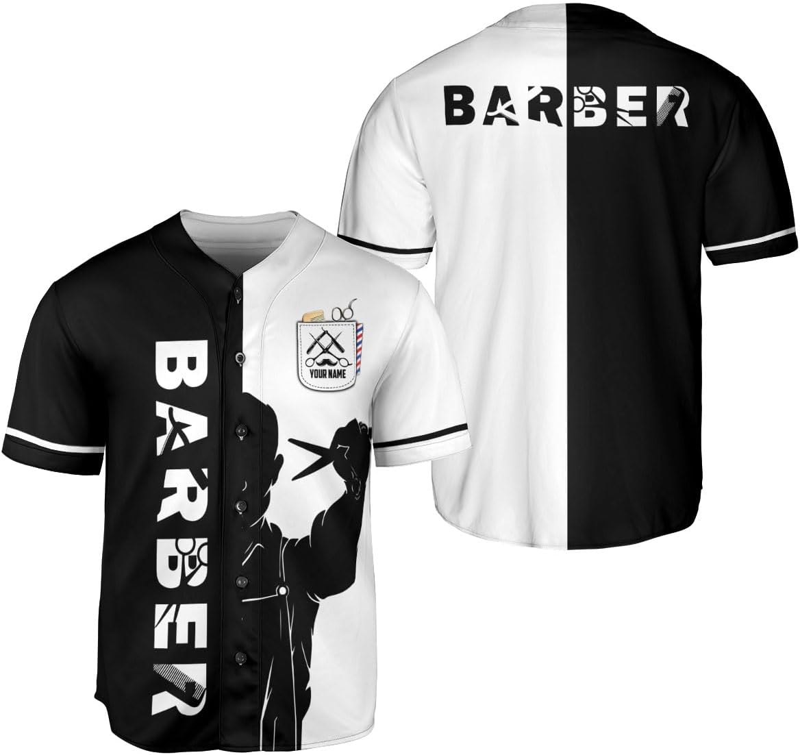 Custom Barber Shop Baseball Jersey Personalized Name Barber Shirt 3D for Men Women Hairdresser Shop Gift Scissors Pole Shirts