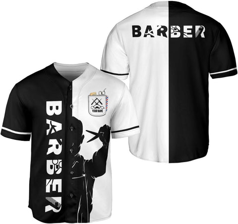 Custom Barber Shop Baseball Jersey Personalized Name Barber Shirt 3D for Men Women Hairdresser Shop Gift Scissors Pole Shirts