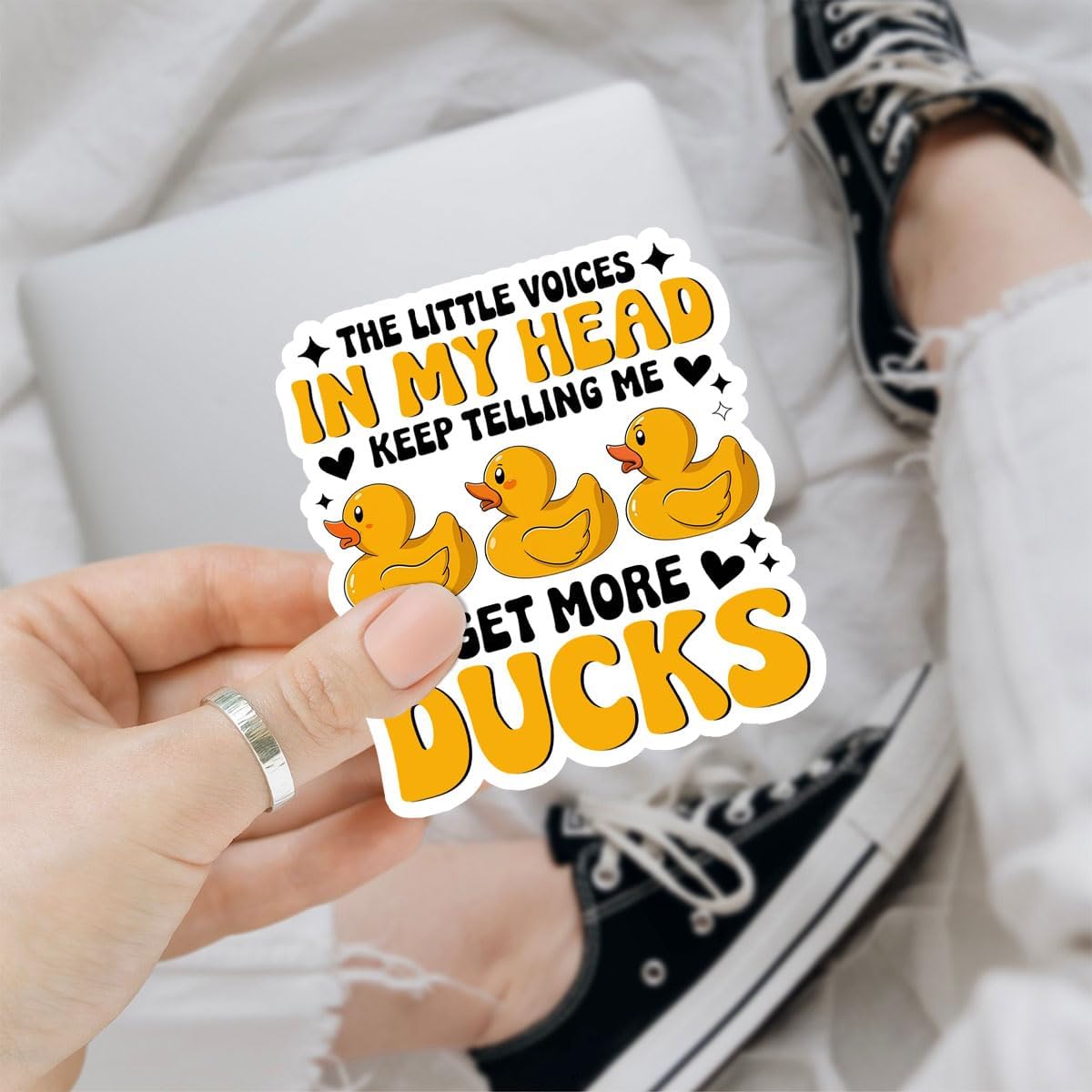 3 Pcs The Little Voices in My Head Keep Telling Me Get More Ducks Sticker Funny Cute Duck Stickers Little Voices Get More Ducks Decals Trucks for Laptop Bottle Phone Hard Hat Helmet Gifts 3"x3"