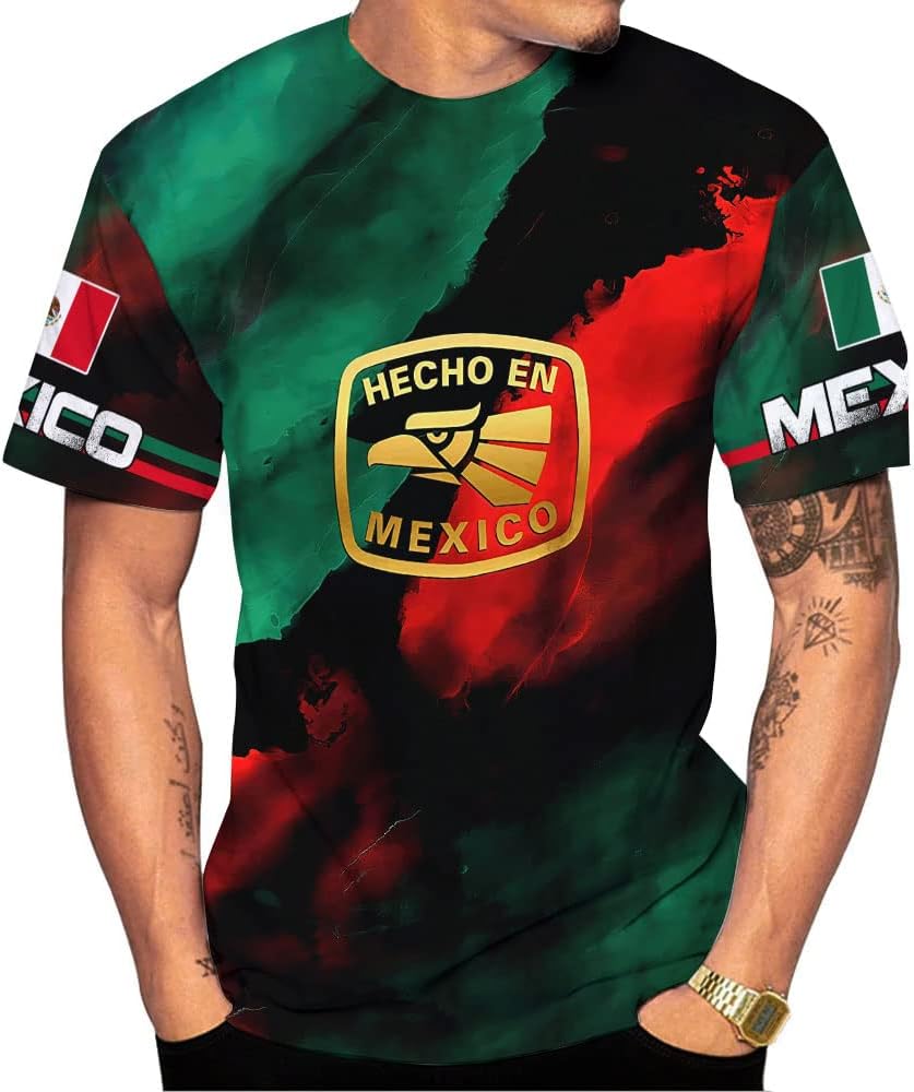 Mostefy Personalized Name Mexican Shirts 3D Customized Mexico Shirt US Flag, Mexican Shirts for Women Unisex