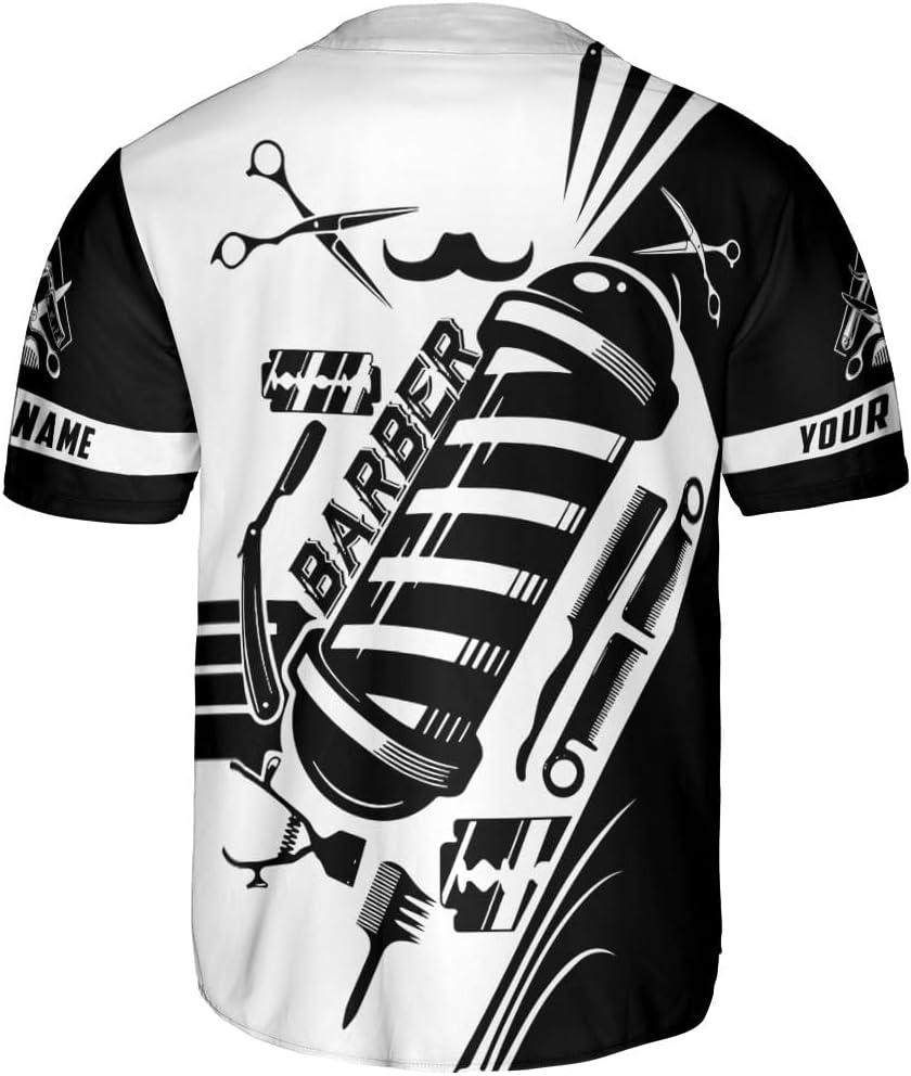 Custom Barber Shop Baseball Jersey Personalized Name Barber Shirt 3D for Men Women Hairdresser Shop Gift Scissors Pole Shirts