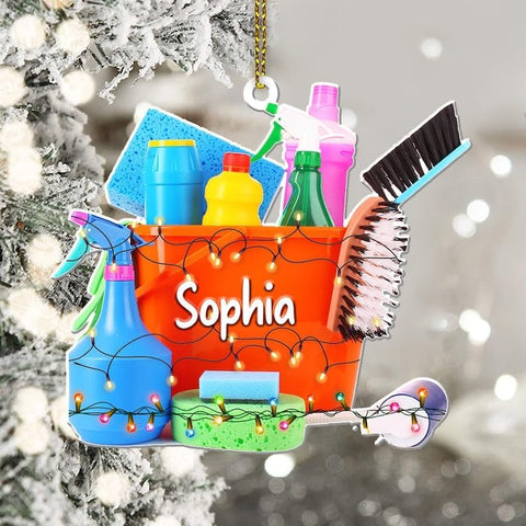 Intenprints Personalized Housekeeping Christmas Ornament, Housekeeping Keepsake, Janitor Cleaning Lady Ornament,Cleaning Service Christmas Ornament, Housekeeper Ornament (Style 14)