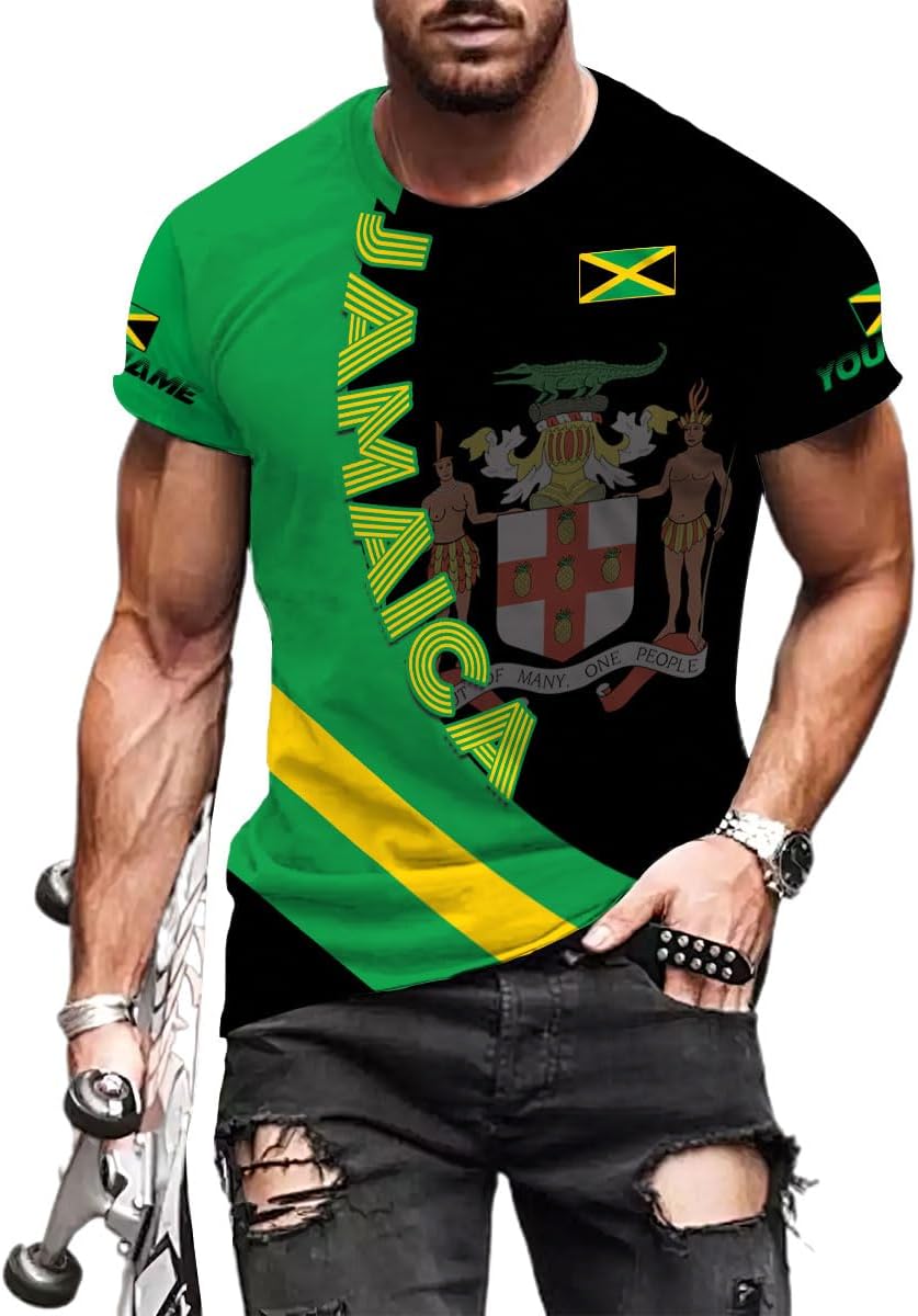 Ligthuy Personalized Jamaica Shirt 3D, Custom Jamaica Flag Lion Shirt for Men and Women, Jamaican Pride T-Shirt Unisex