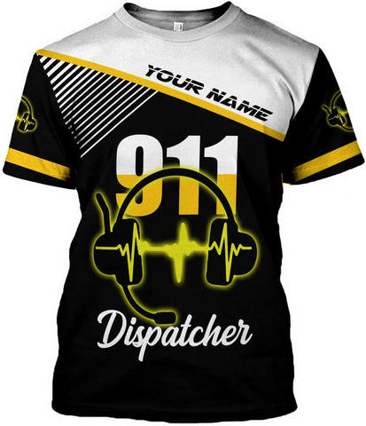 Personalized Name Dispatcher Thin Yellow Line US Flag Dispatcher T-Shirt, Custom Name Dispatcher T Shirts for Men and Women