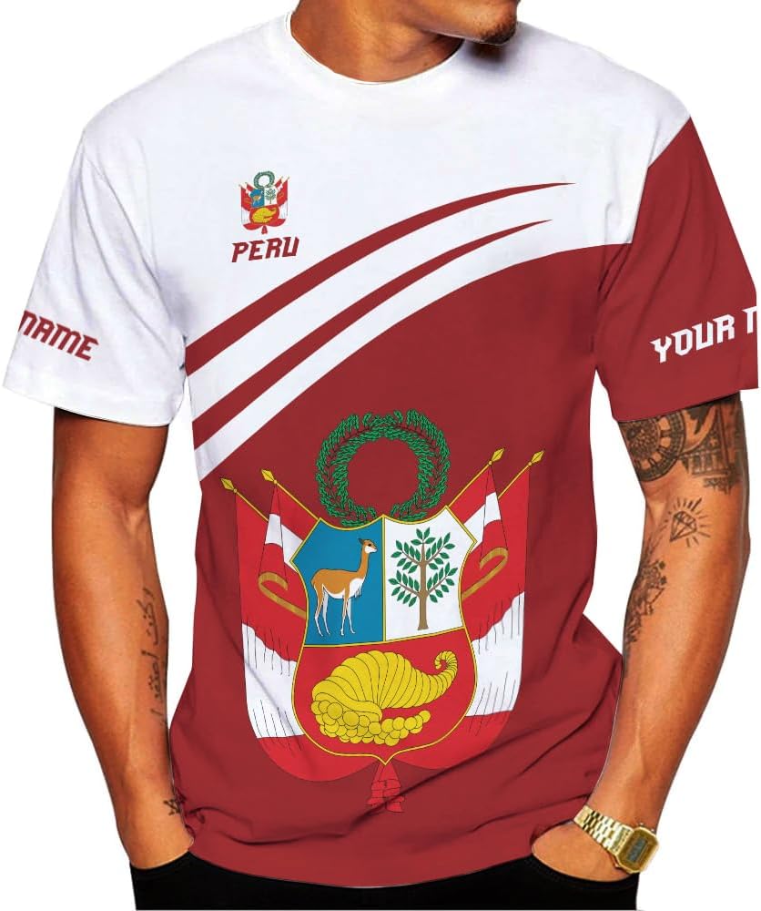 MAPrints Personalized Name Peru Shirts for Men and Women, Custom Peru 3D Tshirt, Peru Flag Pride Shirt, Peruvian Camisa Shirt