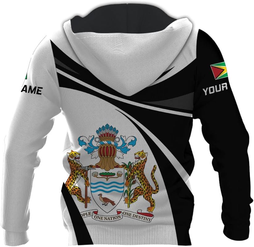 Leprints Personalized Guyana Hoodie 3D Guyanese Coat of Arms Flag Guyana 3D Sweatshirt Guyana Guyanese Pride Gift Zip Hoodie