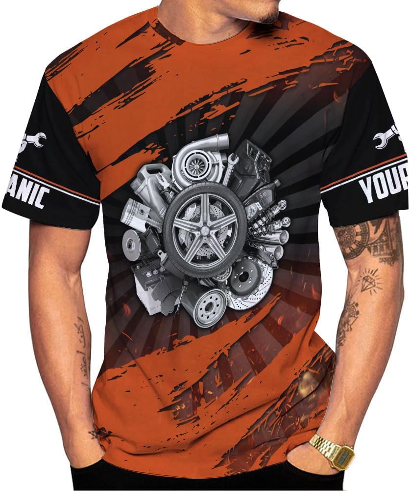 AOVL Personalized Mechanic Shirt 3D Mechanic Shirts Tool Box Mechanic for Men Women Mechanic Garage T-Shirt Mechanics S-5XL