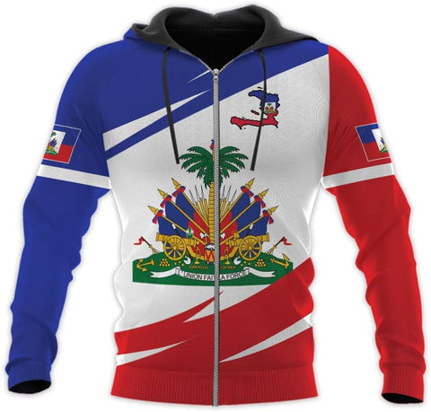 Vybonz Personalized Haiti Zip Hoodie - Men & Women Haitian Pride Coat Of Arms Hoodie