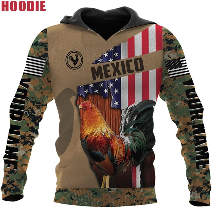 Personalized Name Rooster Mexican Hoodie 3D, Customized Mexican Hoodies for Men, Unisex Mexico Hoodie 3D, Mexico Hoodies for Men, Mexico Flag Gift , T Shirt, Zip Up Hoodie, Sweatshirt HD14