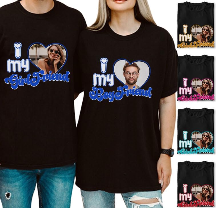 mostprints Personalized I Love My Girlfriend Boyfriend Shirt, I Love My Girlfriend Tee with Custom Photo, Couples Shirts