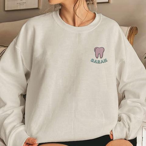 Custom Dental Dentist Sweatshirt Assistant Embroidered Gift Hygienist Long Shirt Sleeve Crew Design Hoodie Pullover Top Women