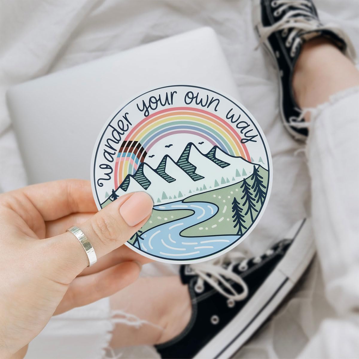 (3 Pcs) Wander Your Own Way Sticker LGBTQ Stickers Rainbow LGBT Mountain Sticker LGBTQ+ Pride Stickers for Laptop Water Bottle Tumbler Phone Case Hat Helmet Gifts 3"x3"
