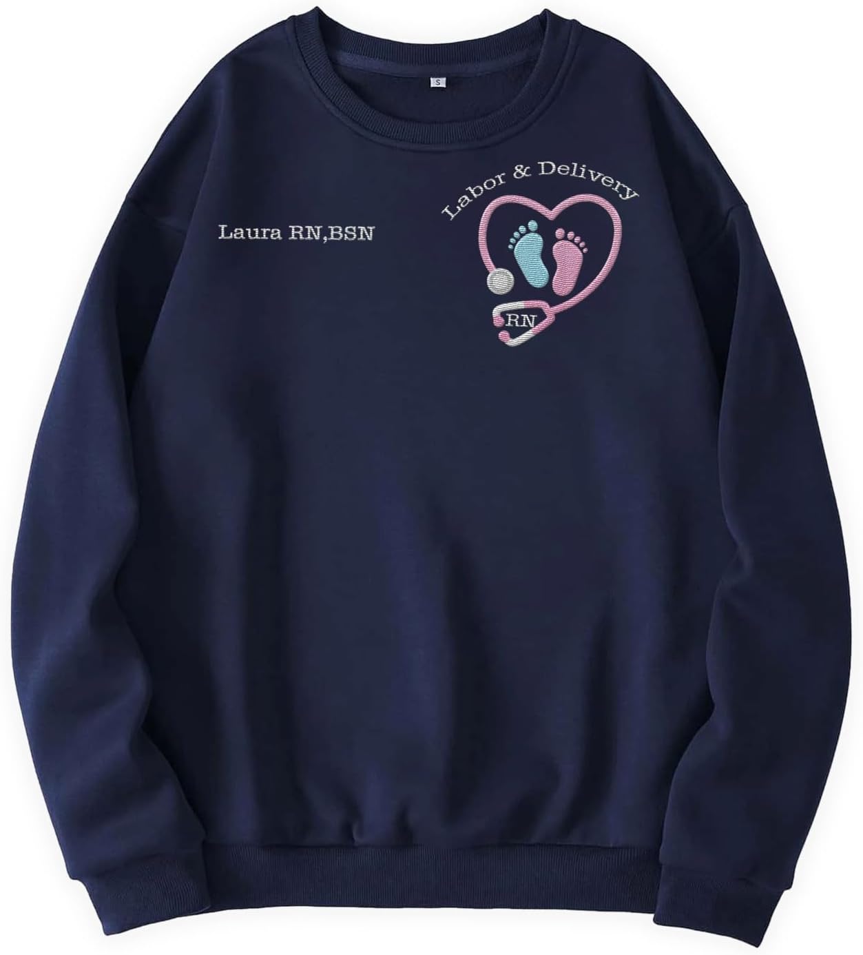 Suseaz Personalized Labor and Delivery Nurse Embroidered Sweatshirt, LD Sweatshirt Hoodie, L&D Sweater for Women