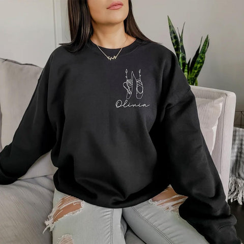 Custom Ballet Embroidered Sweatshirt for Women and Girls Ballerina Funny Dance Shoes Gift Cool Dancer Toe Dancing Sport Shirt