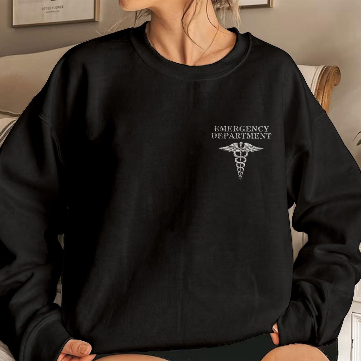 Custom Emergency Department Embroidered Crewneck Sweatshirt, Er Nurse Shirt, Emergency Nurse Hoodie, Er Nurse Gift, Rn Shirt (Cotton, SS407), Small-5X-Large