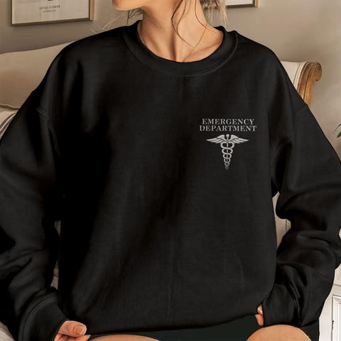 Custom Emergency Department Embroidered Crewneck Sweatshirt, Er Nurse Shirt, Emergency Nurse Hoodie, Er Nurse Gift, Rn Shirt (Cotton, SS407), Small-5X-Large