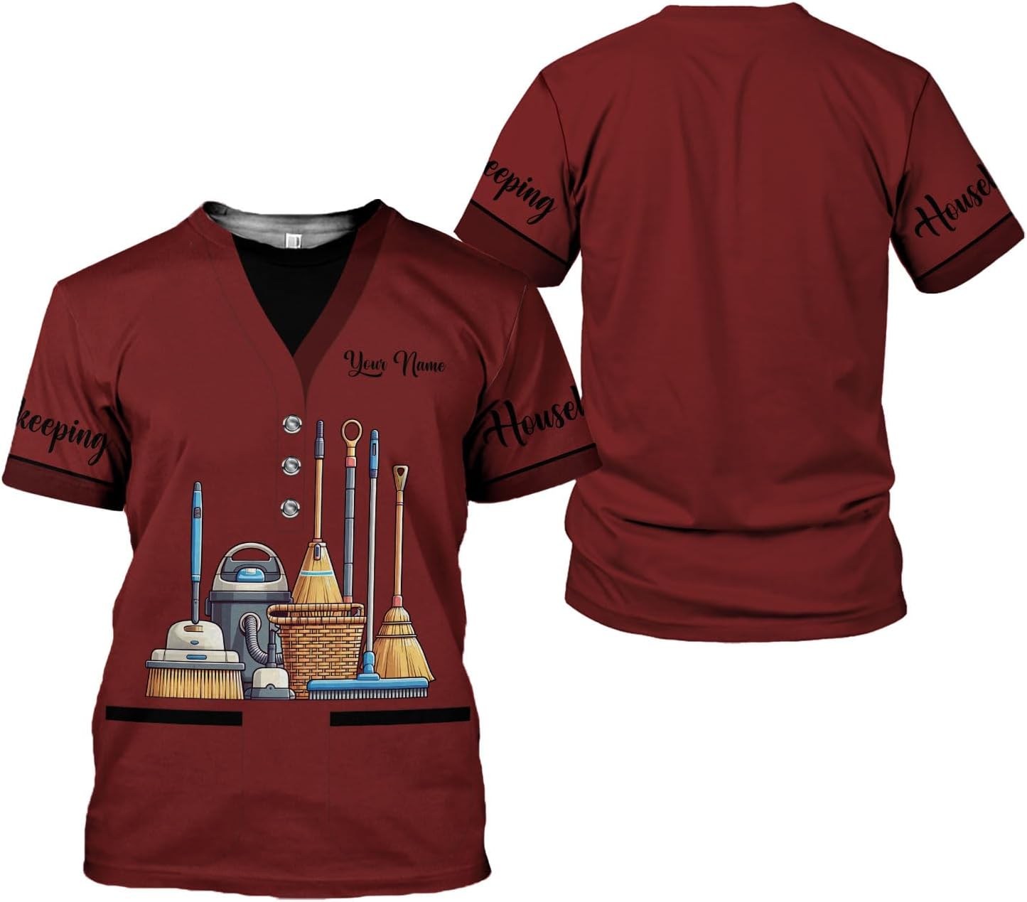 Personalized Housekeeping Shirts, Custom Cleaning Uniforms for Women 3D Cleaning Service Gifts Housekeeper Shirt Clean Lady