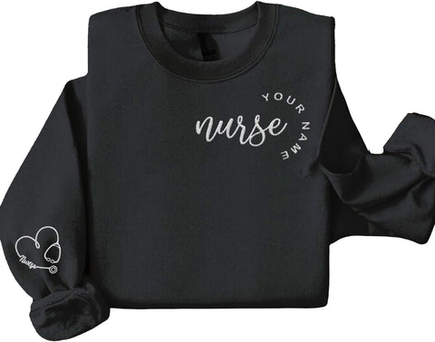 Suseaz Personalized Embroidered Nurse Sweatshirt, Custom Name Nurse Sweatshirt, Gift For Nurse, Women, Nursing School Shirt