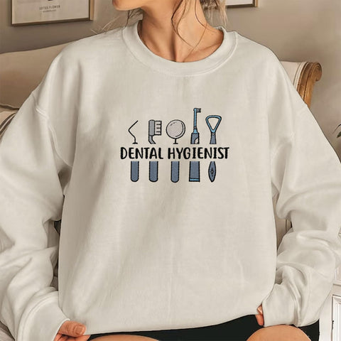 Custom Dental Dentist Sweatshirt Assistant Embroidered Gift Hygienist Long Shirt Sleeve Crew Design Hoodie Pullover Top Women