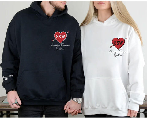 Personalized Embroidered Heart Hoodies For Couples, Matching Couple Sweaters Custom Anniversary Sweatshirts Spider Heart