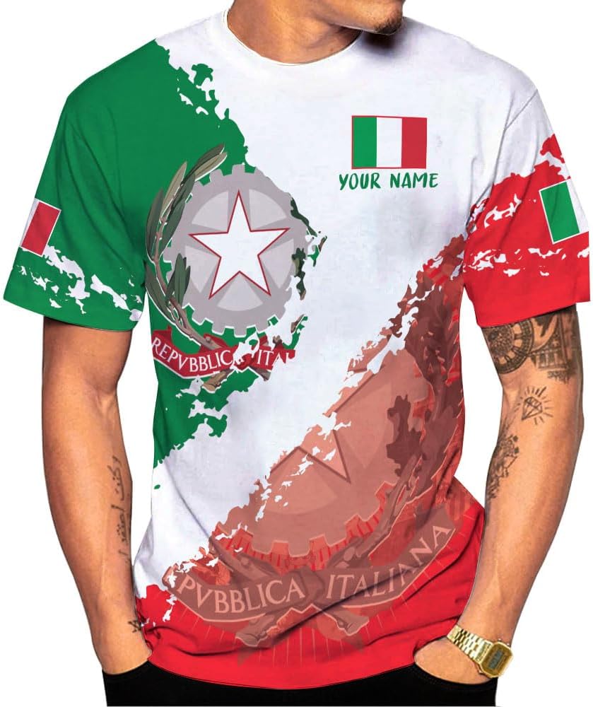 Ligthuy Personalized Name Italy Shirt 3D, Custom Italian Shirt Flag for Men and Women, Italia Shirt Soccer Unisex Size