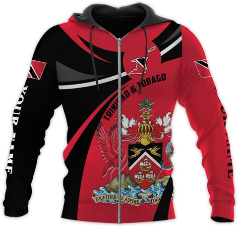 Vybonz Personalized Trinidad & Tobago Hoodie 3D Trinidad and Tobago Coat of Arms Flag Sweatshirt Trinidad Pride Zip Hoodie