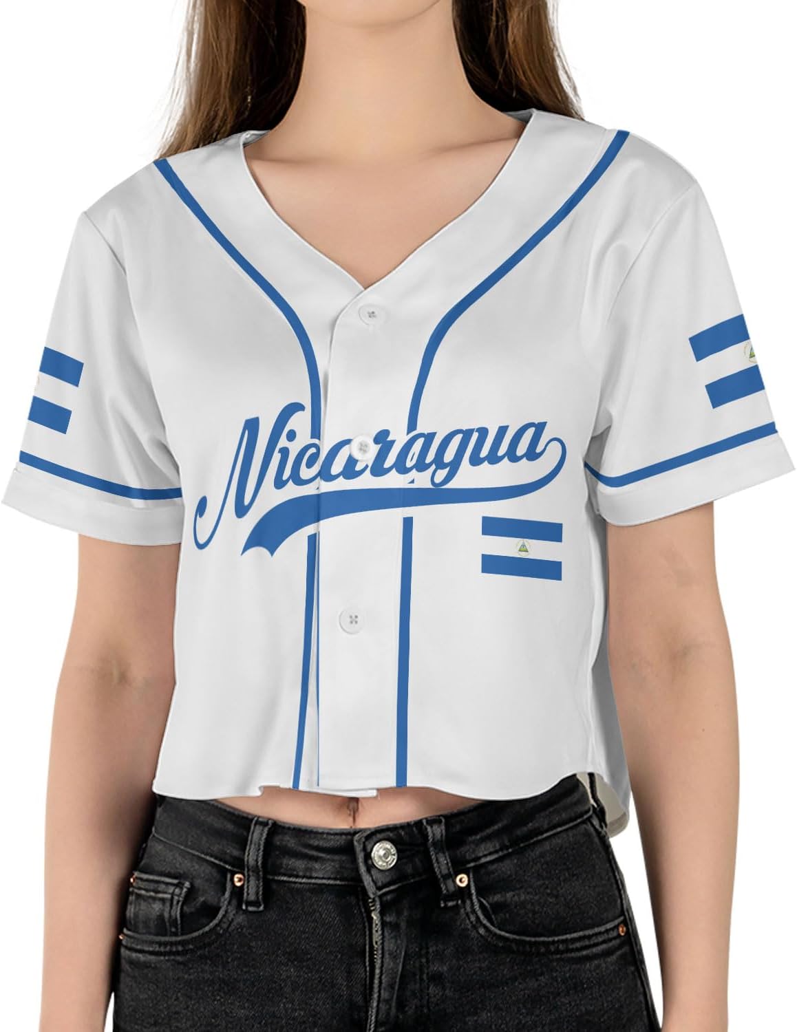 Personalized Nicaragua Baseball Croptop Shirt, Nicaraguan Flag Jersey for Women Jersey Pride