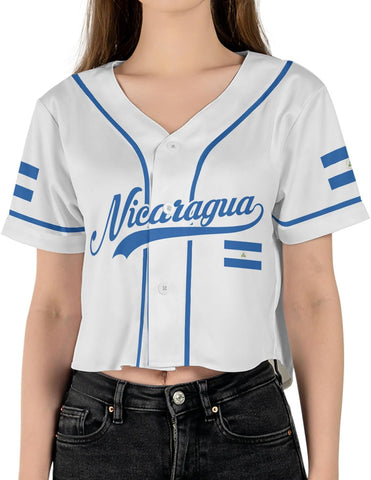 Personalized Nicaragua Baseball Croptop Shirt, Nicaraguan Flag Jersey for Women Jersey Pride